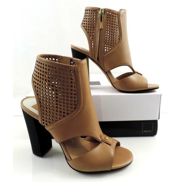 Dolce Vita Nona Open Toe Side Zip Heeled Sandal Booties Caramel Leather - Picture 7 of 8